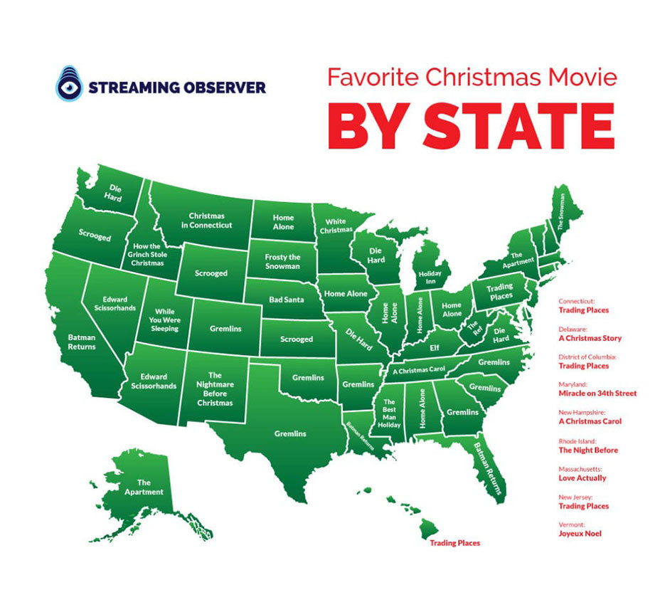 Favorite Christmas Movies By State (2018)