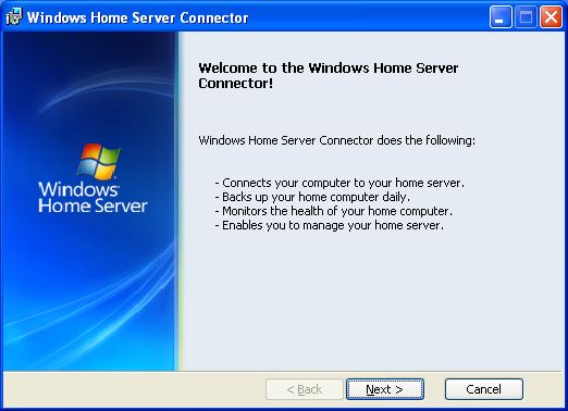 windows home server connector setup