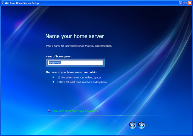 windows home server name your home server