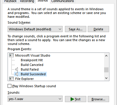 Configure Sounds for Builds in Visual Studio
