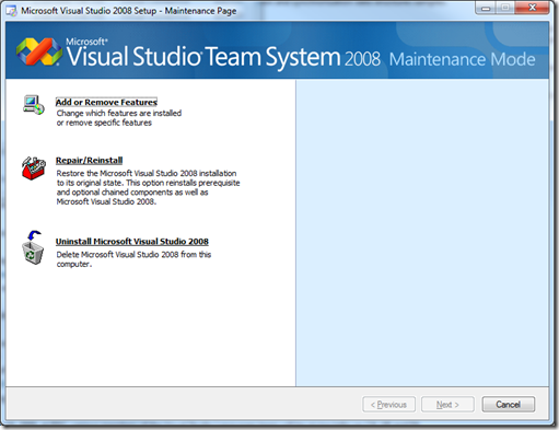 Fix: Cant Change or Remove Visual Studio 2008 from DVD | Blog