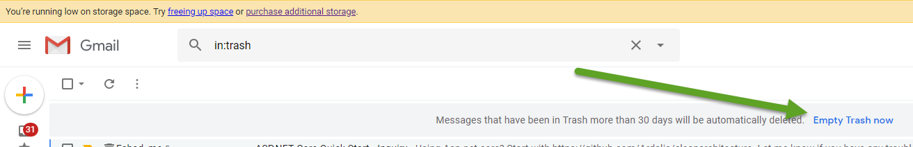 GMail empty trash now