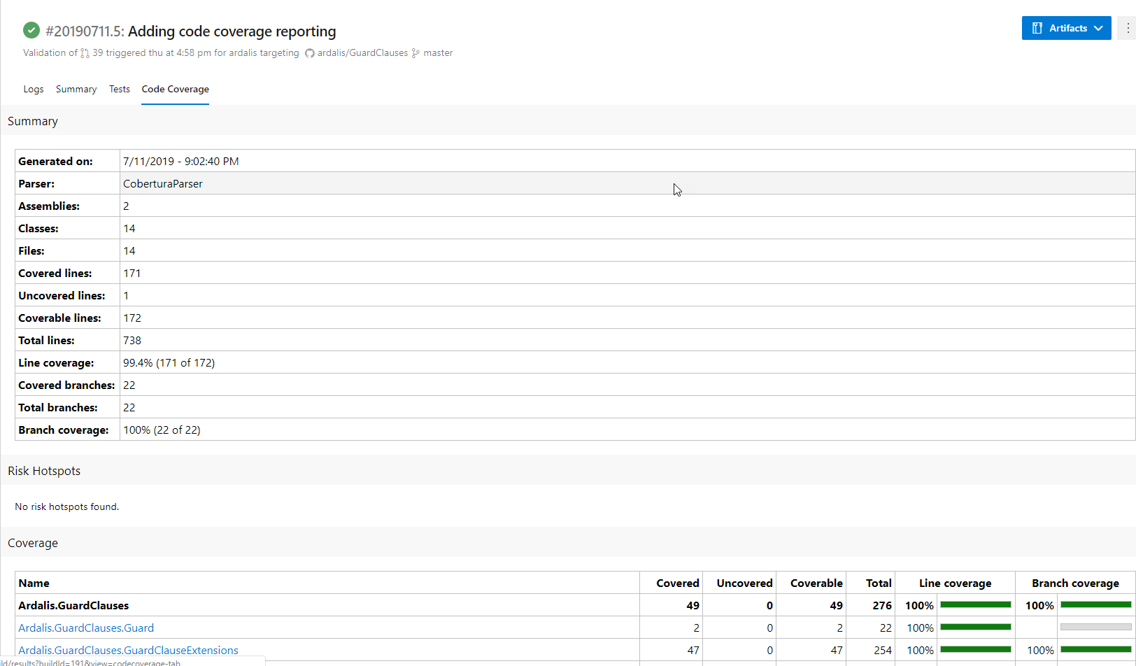 Azure DevOps Code coverage report