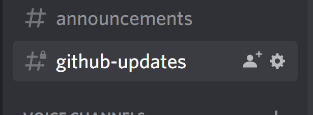 A private text channel for GitHub updates in Discord.