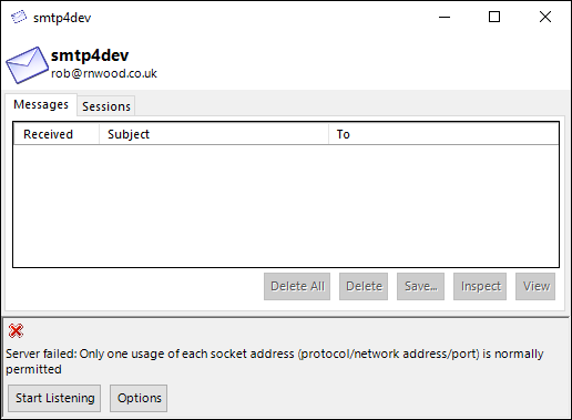 smtp4dev window
