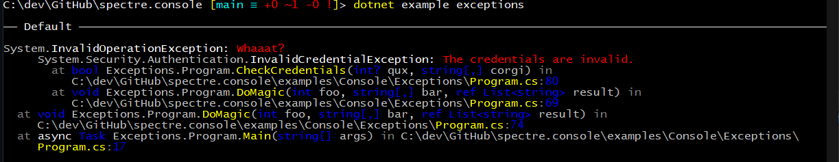console listing spectre.console exceptions