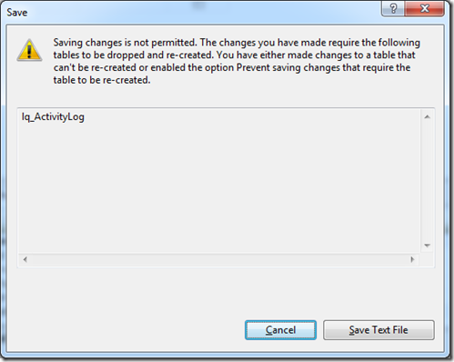 sql error drop and recreate table