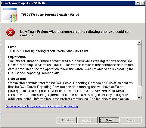 Team Project Creation Failed TF30225