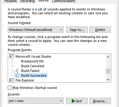 featured image thumbnail for post Configure Sounds for Builds in Visual Studio