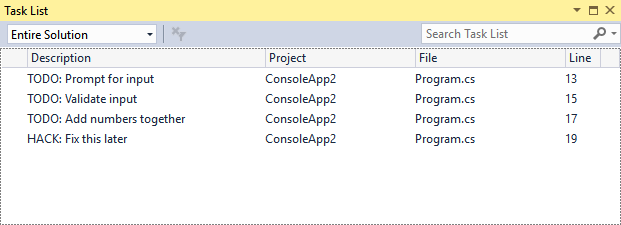 Tracking Tasks in Visual Studio