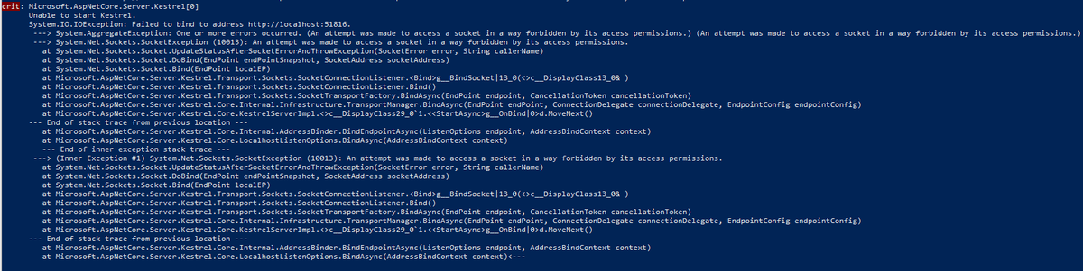 Solved - An attempt was made to access a socket in a way forbidden
