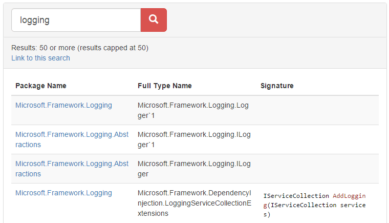 Using Reverse Package Search in ASP.NET Core